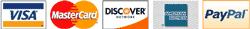 We accept Visa, MC, Discover, Amex and Paypal